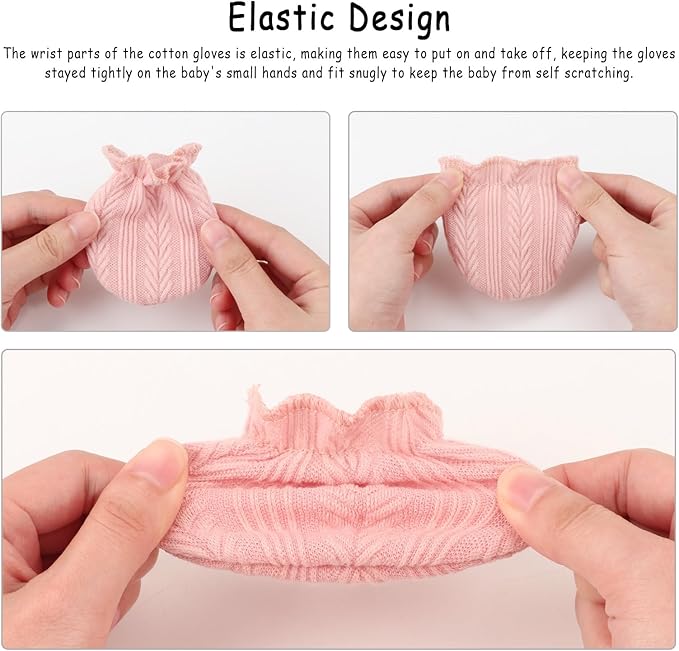 BQUBO Newborn Infant Toddler Mittens No Scratch Cotton Elastic Wrist Gloves Hypoallergenic for 0-6 Months Baby Boys Girls