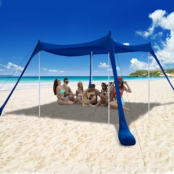 COMMOUDS Beach Tent Sun Shelter - UPF50+ Pop Up Beach Canopy with Sandbags & Sand Shovel & Windproof Poles, Portable Sun Shade for Beach, Camping, Picnics, Backyard