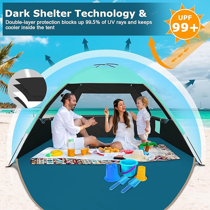 COMMOUDS Beach Tent Sun Shade for 3/4-5/6-7/8-10 Person, UPF 50+ Beach Sun Shelter Canopy Tent, Lightweight, Easy Set Up and Carry