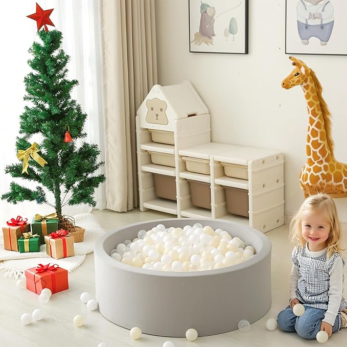 GOGOSO Balls for Ball Pit - Plastic Ball for Toddlers 1-3, Baby Kids Ball Pool Decoration 50 100 200 300 500 1000 (A White+Beige+Clear, 200 Balls)