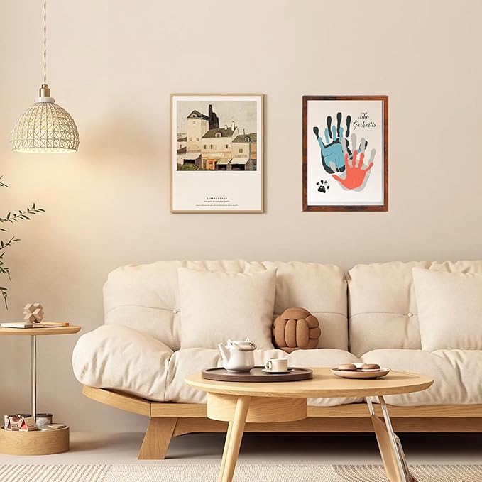 Family Handprint Kit,DIY Colorful Craft Keepsake Family Art Baby Newborn Hand and Footprint Wooden Frame for Home Decor Family Gifts Set(5 Sheets with 8 Colors) (Wood)