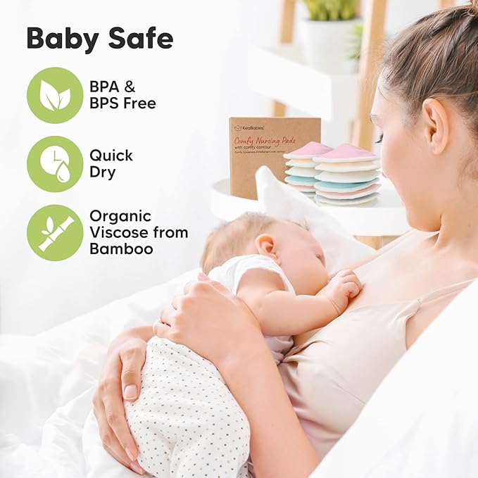 Organic Nursing Pads - 14 Washable Viscose Derived from Bamboo Breastfeeding Pads, Wash Bag, Reusable Breast Pads for Breastfeeding, Nipple Pads for Breastfeeding Essentials(Pastel Touch, M 3.9")