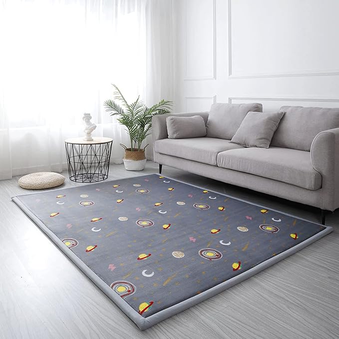 Loartee Coral Velvet Area Rug - 1" Thick Memory Foam Baby Play Mat, Washable Toddler Carpet, Home Decor for Living Room, Nursery, Kids Bedroom, Astral Gray, 5'11"x6'7"
