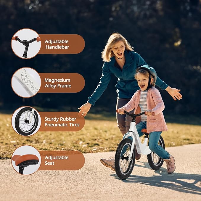 14" Kids Balance Bike for 3,4,5,6 Year Old Boys and Girls, Air Tires with Magnesium Alloy Frame, Lightweight No Pedal Toddler Training Bicycle