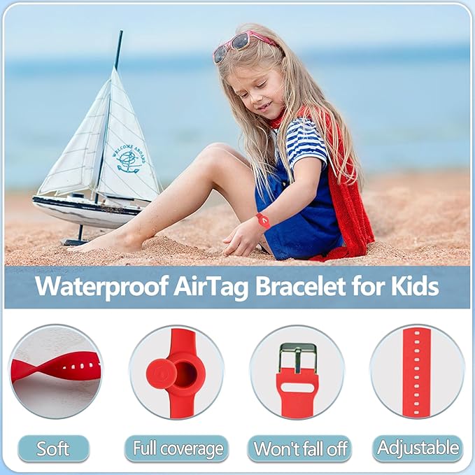 Waterproof Bracelet for AirTag Kids, Personalized Initial Letter Hidden Holder Compatible with Air Tag, Silicone Case for Airtag Adjustable Anti-Lost GPS Tracker for Toddler Child Elder, V