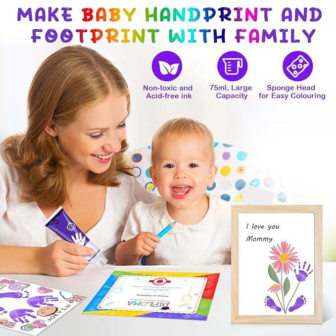 75ml Purple Baby Hand and Footprint Ink Kit, Baby Handprint Footprint Paint for Newborn Keepsake, Dog Cat Paw Print Kit, Washable, Non Toxic Acid-Free, Safe Gentle for Ideal New Mom Gifts