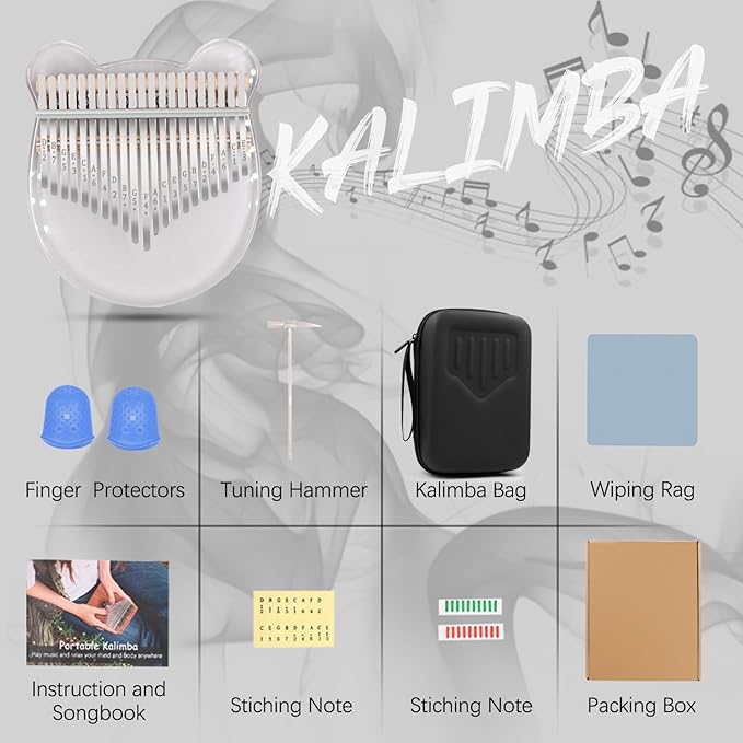 Acrylic Kalimba Thumb Piano,YUNDIE Portable 17/21 Keys Mbira Crystal Finger Piano, Musical Instruments Birthday Gift for Kid Adult Beginners Professional(Clear) (21 Keys)