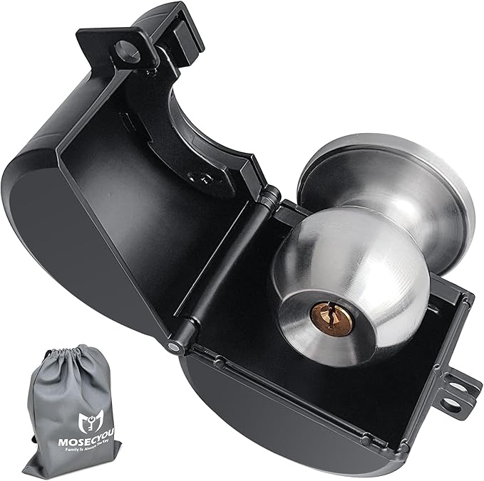 Door Knob Lockout Device, All-Metal Adjustable Version, Cover to Disable Doorknob, Prevents Turning of Knob & Block Access to Keyhole, Safety Extra Lock for Kids/Elderly/Bedroom No Drill