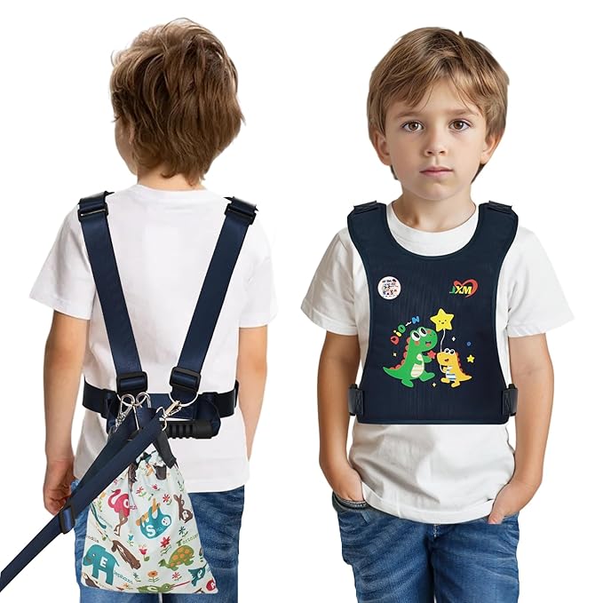 JXM Safety Harness for Active Childs with Quick Grab Handle, Teens Youth Secure Walking Harness with Autism Awareness and Pouch, Adjustable Tether Leash for Autism ADHD Special Needs Child Kids