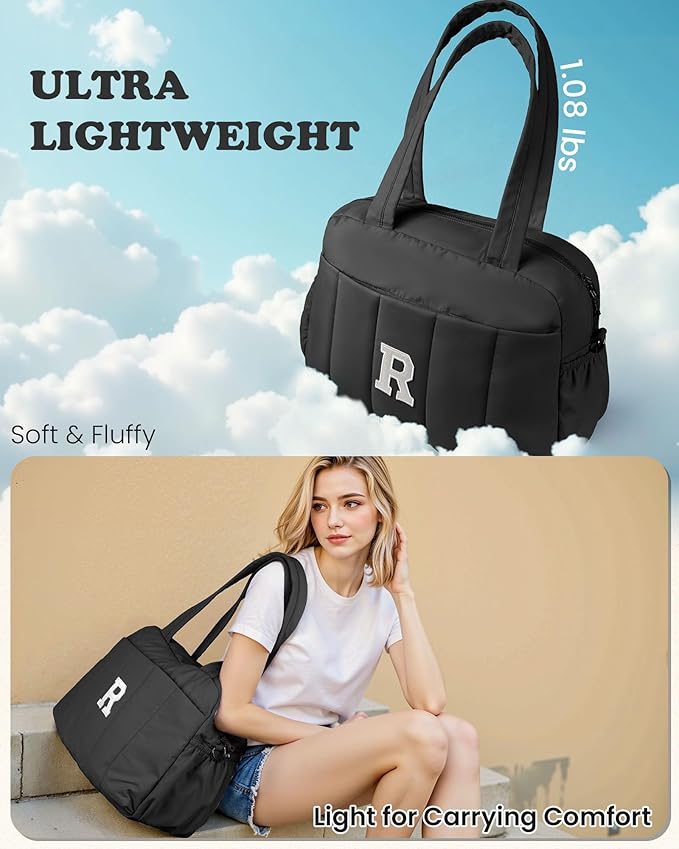 Women Duffle Bag with Initial, Personal Item Travel Bags，Birthday Gifts for Women-Gym Bag with Wet Pocket，Lightweight Travel Bags Personalized Tote with Makeup Pouch