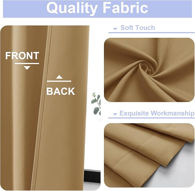 Simplebrand Ava Gold Blackout Curtains for Bedroom, 72 Inch Length 2 Panels Set, Thermal Insulated Privacy Rod Pocket Curtains for French Door, W40 x L72 Inch