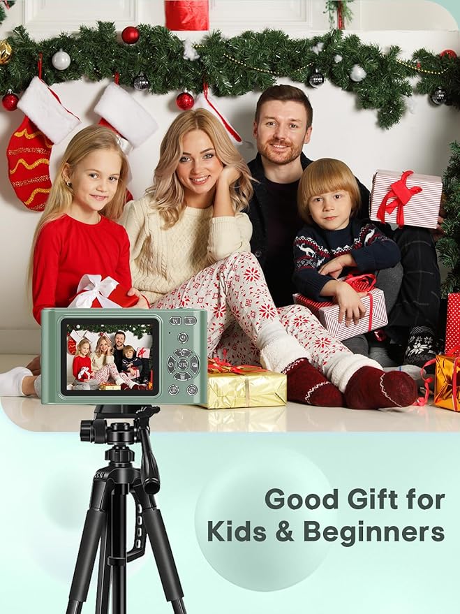2025 Digital Camera - 1080P Vlog Camera, 44MP Compact, 16X Zoom, Anti-Shake, Green Gift for Kids