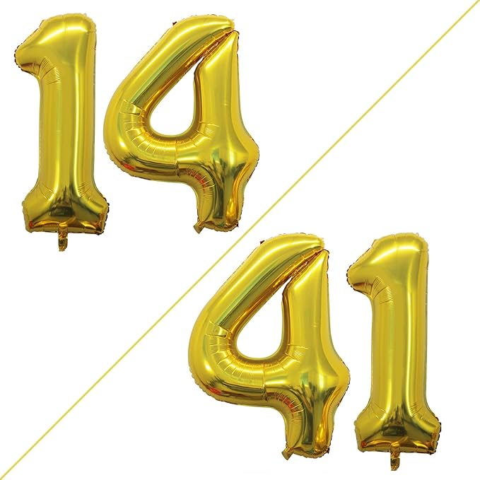 GOER Number 14 Balloons for 14th Birthday Sweet 14 Party Decorations,42 Inch Jumbo Foil Helium 41 Balloons for 41st Birthday Party Decoration (Gold)