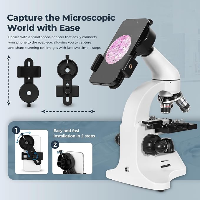 ESAKO 40-2000X Microscope for Kids Students Adults, with Mechanical Stage, Carry Bag & Slides Set Metal Body Microscope for Science Education School Laboratory
