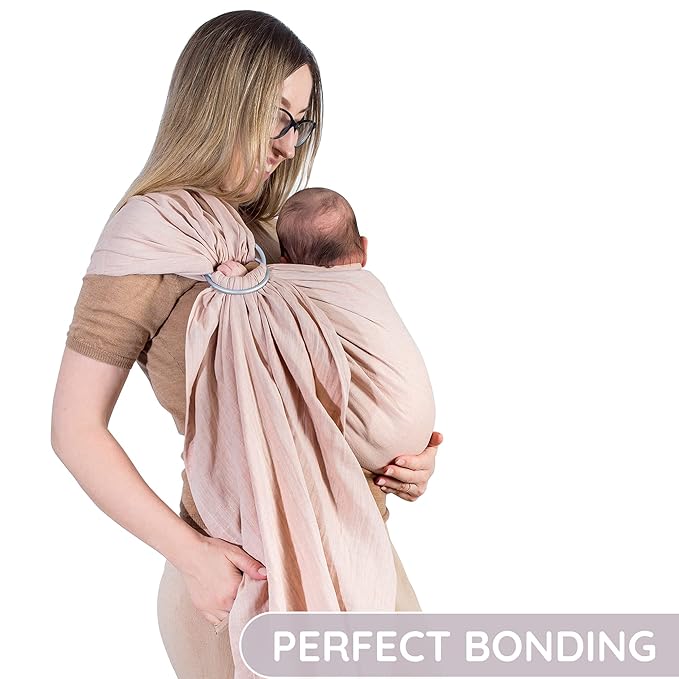 Baby Ring Sling – Breathable 100% Cotton Wrap for Infant Support, Baby Sling Carrier – Adjustable Muslin Fabric, Sunset Rose Baby Sling Wrap - Soft Chest Hold for Travel