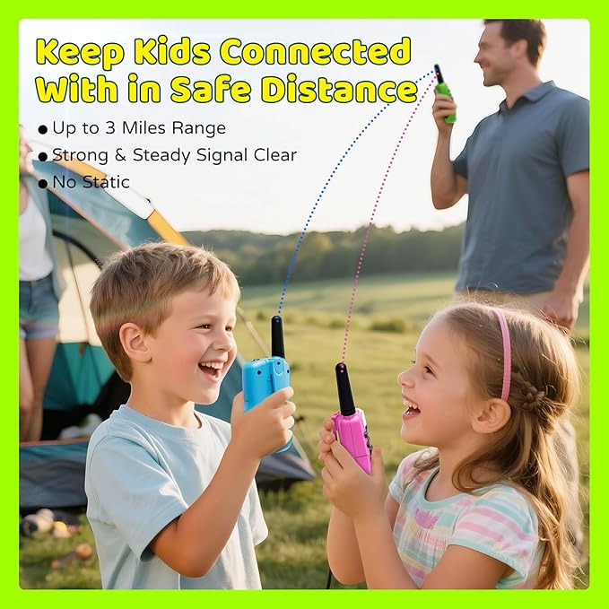 BATURU Walkie Talkies for Kids 3 Miles Long Range, Battery-Saving Walkie Talkie, 22 Channels Kids Walkie Talkies 3 Pack, Outdoor Camping Toys for Girls Boys Age 5-10, Stocking Stuffers for Girls Boys