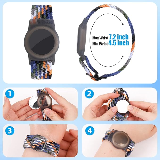 Bracelet for Kids Compatible with AirTag, Nylon Stretch Braided Air Tag Wristband, Protective Case for Airtag GPS Tracker Holder, Adjustable Elastic Watch Band for Toddler Child Elder (Rainbow)