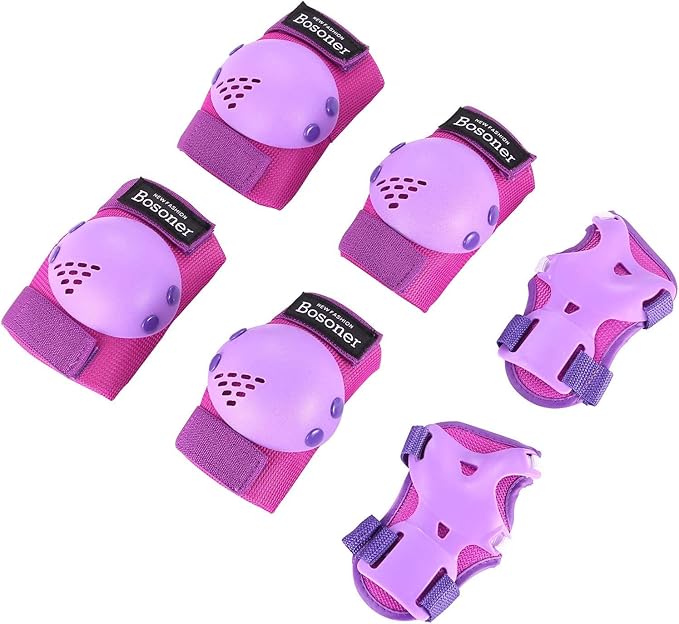 BOSONER Kids/Youth Knee Pads Elbow Pads Wrist Guards Set for 3-15 Years, Child Protective Gear Set for Roller Skates, Cycling, BMX Bike, Skateboard, Inline Skating, Scooter Riding Sports…