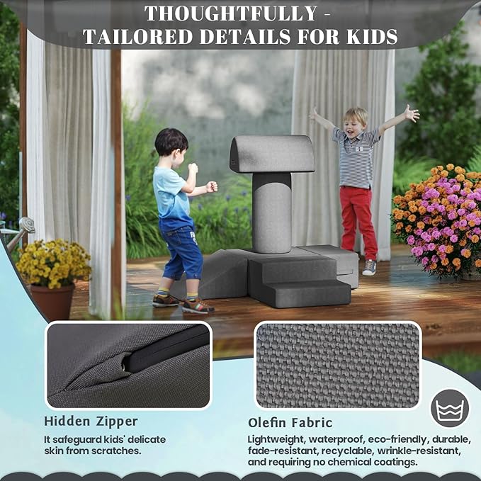 jela Foam Blocks 6Pcs Soft Play Equipment Waterproof Fabric, UV Resistant Toddler Climbing Toys Indoor& Outdoor Soft Play Climbing for Toddlers, Lightweight Climbing Blocks for Babies, Kids (Darkgrey)