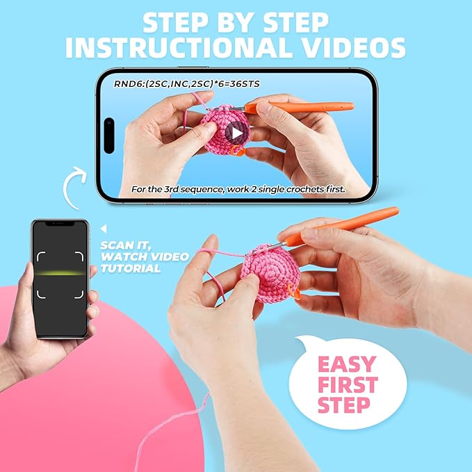 Crochet Kit for Beginners, Learn to Crochet, Include Easy Knitting Soft Yarn, Step-by-Step Video Tutorial, Hook, Holiday Birthday Gift for Adults and Kids(2 Pack Blowfish)