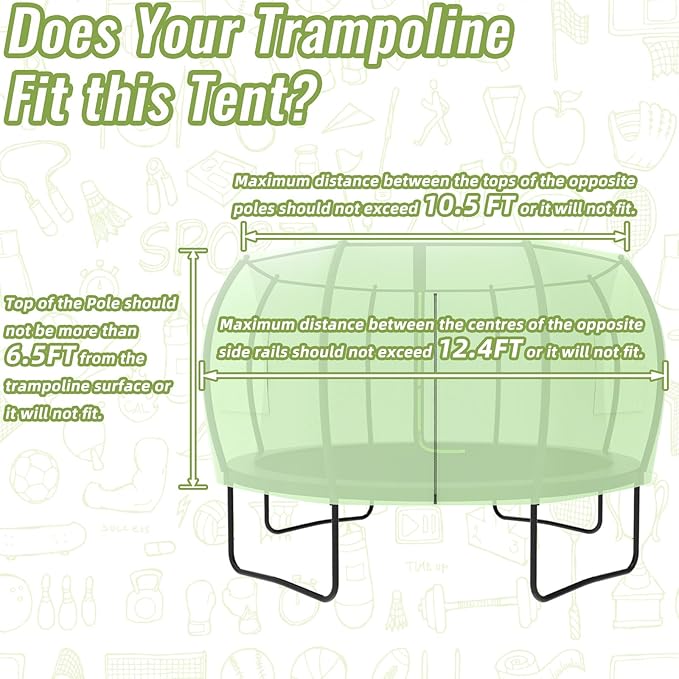 Gardenature 10FT/12FT/14FT Trampoline Tent(Tent Only), Fit Round Trampolines, Shade Cover with LED Light, Outdoor Trampolien Accessories, Anti-Tear, Beige