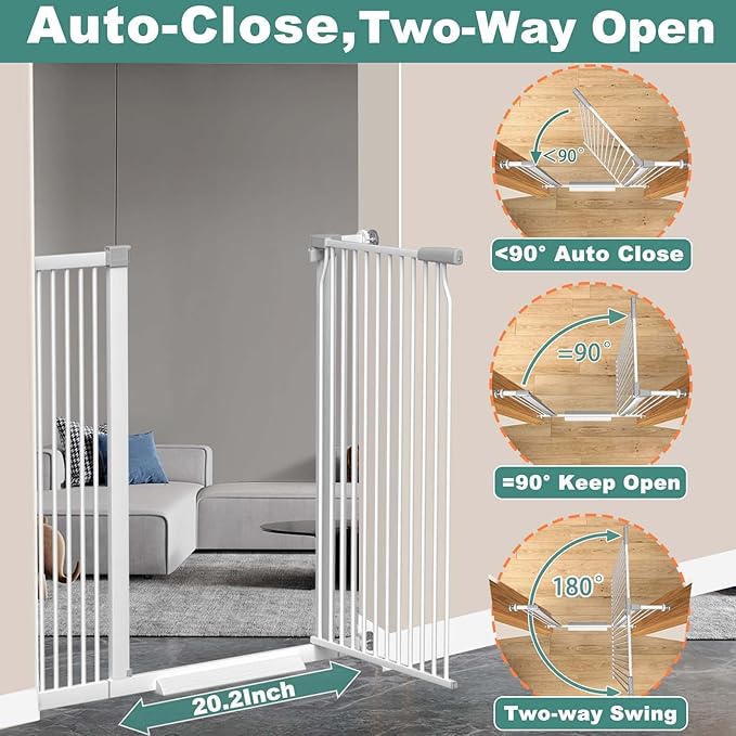 40.5" Extra Tall Baby Gate for Stairs No Drill, 29.6"-32.5" Narrow Wide Dog Gate Indoor, Pressure Mounted Safety Child Gate, Cat Doggie Pet Gate for House Doorways Walk Through, White