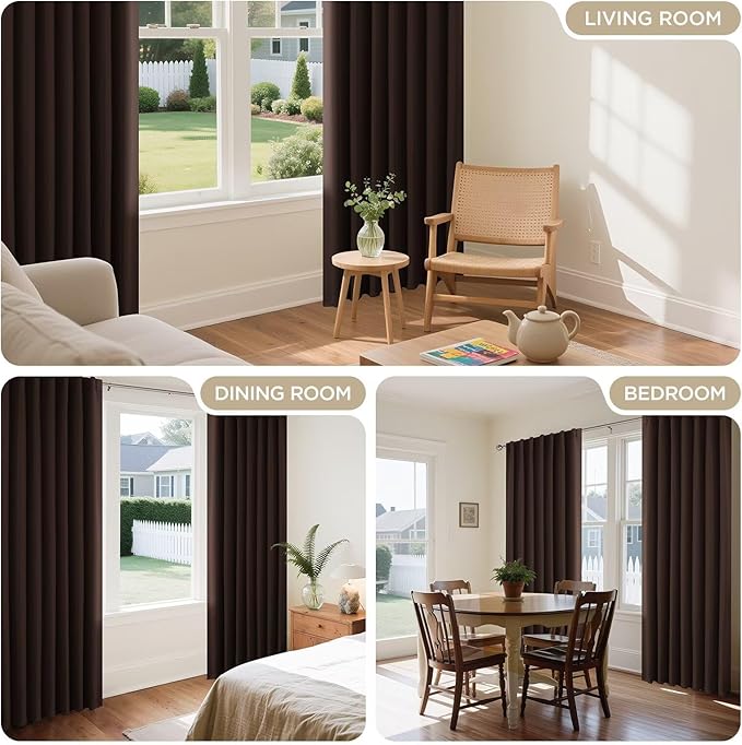 Joydeco Blackout Curtains 108 Inches Long, Thermal Insulated Black Out Curtains 2 Panels Set, Room Darkening Drapes for Living Room Window Rod Pocket Back Tab (W52 x L108 Inch, Chocolate)