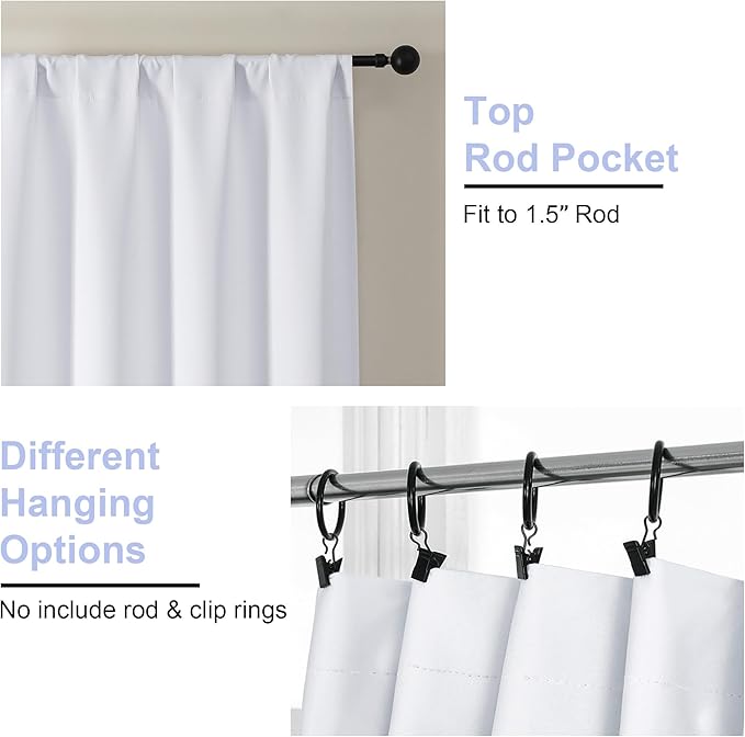 Simplebrand Ava Pure White Curtains for Bedroom 90 Inches Long 2 Panels Set, Room Darkening Window Treatment, Light Filtering Curtain Drapes, Soft Casual Rod Pocket Privacy Curtains, W40 x L90 Inch