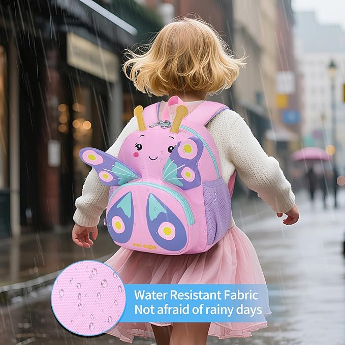 3D Butterfly Toddler Backpack - Cute Animal Cartoon Mini Travel Bag for Girls 1-3 Years,Waterproof Kids Preschool Backpack with Personalized Design (Butterfly Style)