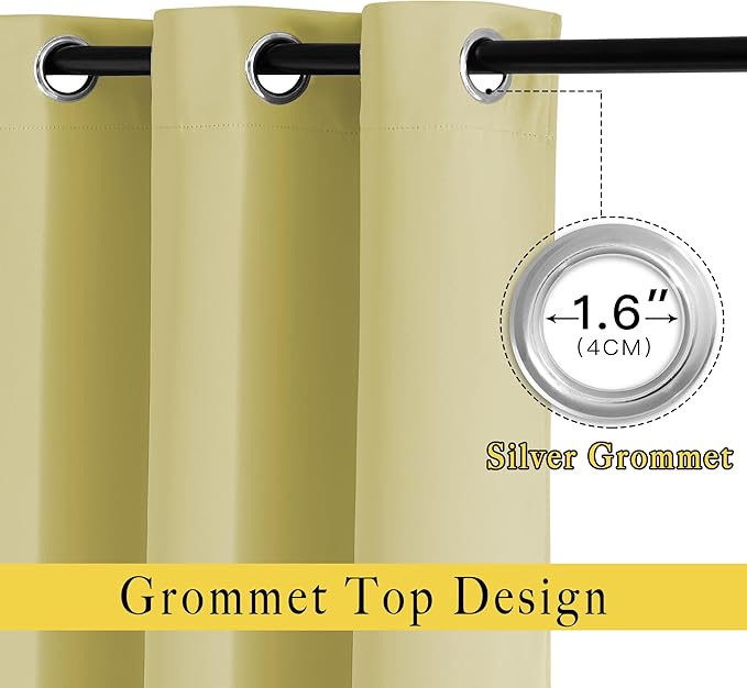 NICETOWN Room Darkening Room Divider Curtains 118 inches Long 2 Panels, Grommet Sliding Door Curtains Solid Window Treatments Sound Reducing for Living Room, W66 x L118, Paler Yellow