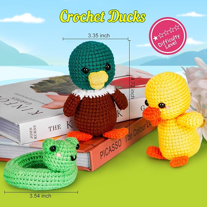 ekaus Crochet Kit for Beginners, Crochet Kit with Step-by-Step Video Tutorials, Crochet DIY Knitting Supplies for Adults Kids, Crochet Ducks(45%+ Yarn)