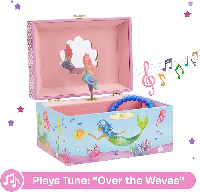 Jewelkeeper Musical Jewelry Box for Girls, Underwater Mermaid Jewelry Boxes, Over The Waves Tune and Spinning Mermaid Doll, Girls Gifts Music Box