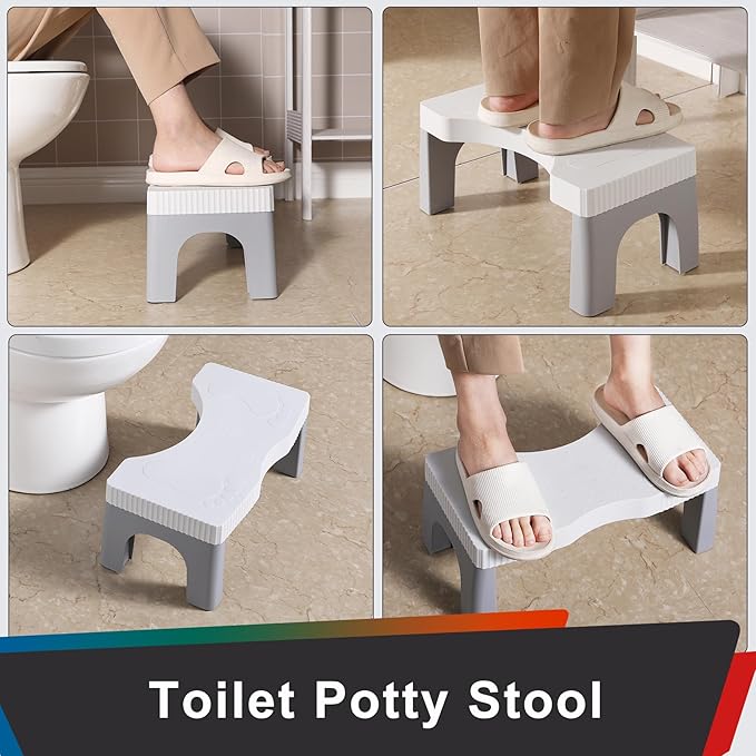 7” Toilet Potty Stool - Proper Posture Squatting Poop Step for Adults, Anti-Slip Lightweight Bathroom Potty Stools for Toilet, Stable & Durable Design, Easy to Clean (1, Grey)