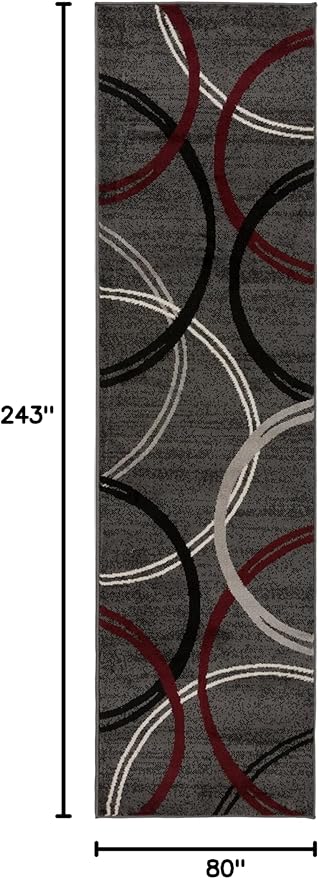 Rugshop Modern Wavy Circles Design Runner Rug 2'7" x 8' Red