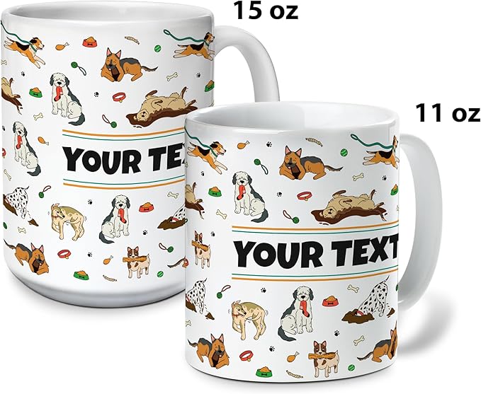 Personalized Mug for Kids - Dogs - Custom Name/Text, Ceramic Hot Chocolate/Cocoa/Coffee Cup for Boys/Girls, Birthday/Christmas/Holiday Gift - 15 oz, Light Blue Handle