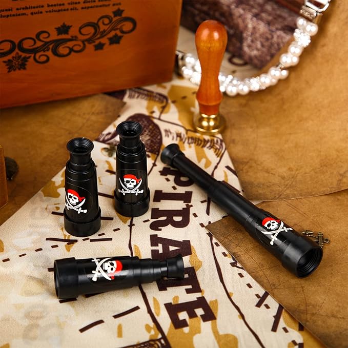30 Pcs Halloween Pirate Telescope Bulk Pirate Party Favors Mini Plastic Monocular Telescope Toddler Spyglass Toy for Treasure Pretend Cosplay Birthday Party Black 2.6" to 5.5"