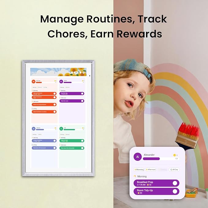 ApoloSign 15.6-inch Digital Calendar: Dual Mode Calendar with Google Play & Multi-calendar Sync, Electronic Planner & Chore Chart, Smart Touchscreen, Interactive Display for Family Schedules (Gray Wood, 15.6")