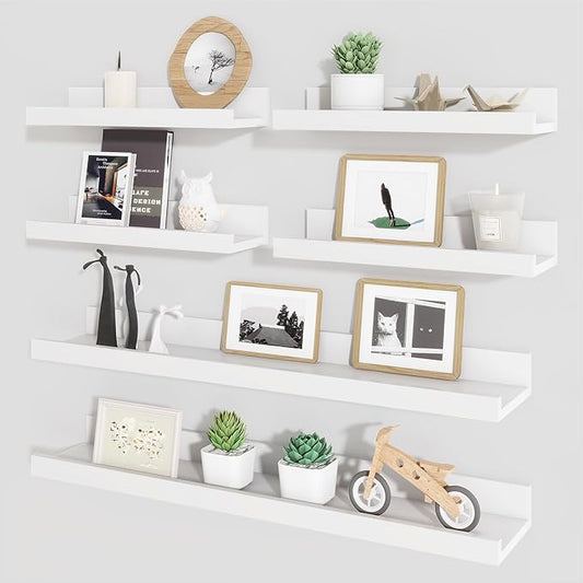 Axeman Picture Ledge Shelf, Floating Shelves for Wall Decor Storage Set of 6, 24 inch Floating Wall Mounted Shelves, Wall Shelves with Lip for Living Room, Bedroom, Nursery, Bathroom, Kitchen, White