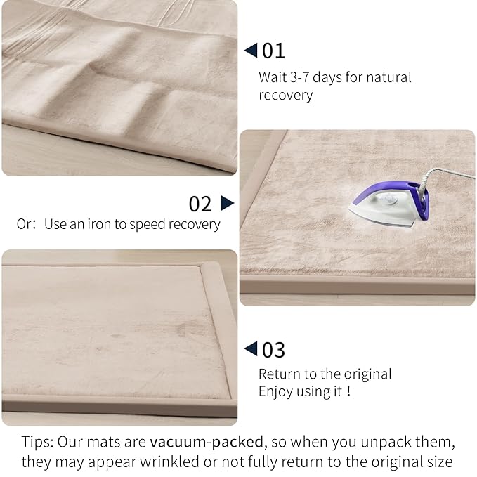 ACOMOPACK Baby Play Mat for Floor 1.3" Thick Memory Foam Play Mat 71"×79" Tummy Time Crawling with Non-Slip Bottom for Living Room,Nursery,Soft Velvet Playpen Mats for Kids,Infants（Beige）