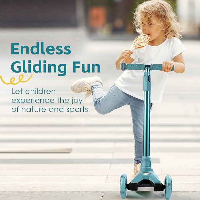 3 Wheel Scooter for Kids Ages 6-12,Kids Scooter with Light Up Wheels, Sturdy Deck Design, and 4 Height Adjustable Suitable for Kid Ages 3-12