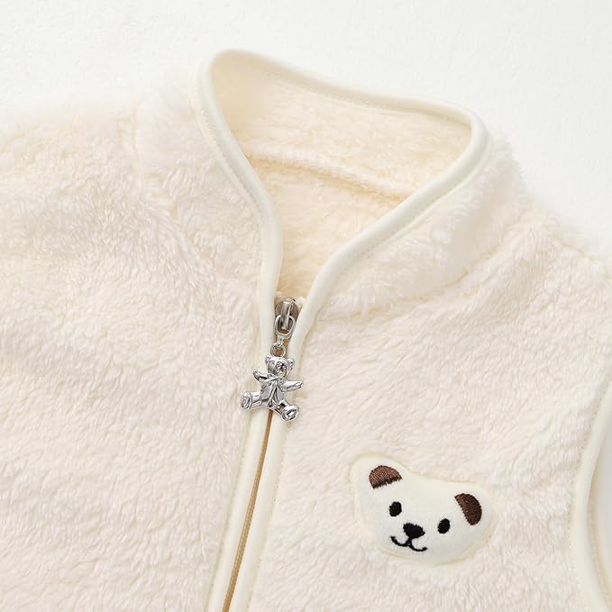 Baby Boys Girls Fleece Vest Zip Up Cute Bear Jackets Fuzzy Fall Winter Warm Clothes Newborn Outwear for Toddler Infant