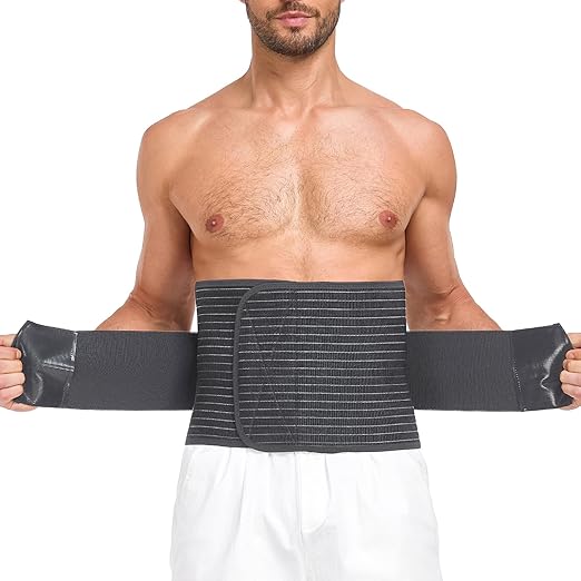 Abdominal Binder for Men and Women – Post Surgery & Postpartum Recovery Hernia Support Belt Waist Trainer for Men Adjustable Compression Wrap (Black,S)