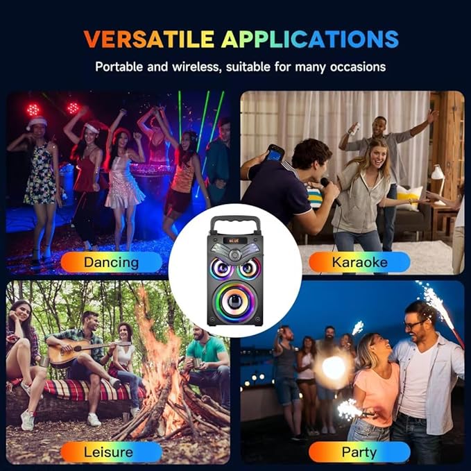 Karaoke Machine,Portable Bluetooth Karaoke Speaker with 2 Wireless Microphone for Adults Kids,with 20W(Peak) Speaker,Handle &RGB Lights,Supports TF Card/USB/Aux in/TWS,for Home,Party
