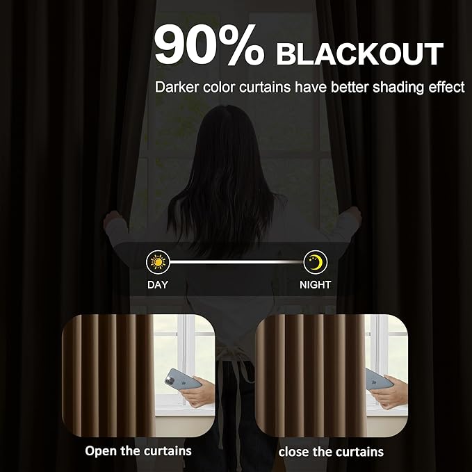 Brown Blackout Curtains 120 Inches Long 10 feet Tall, Extra Long Pinch Pleats Living Room Curtains Thermal Pleated Curtains Panels Drapery for Home, Hotel, Office, 40" W x 120" L, Set of 2