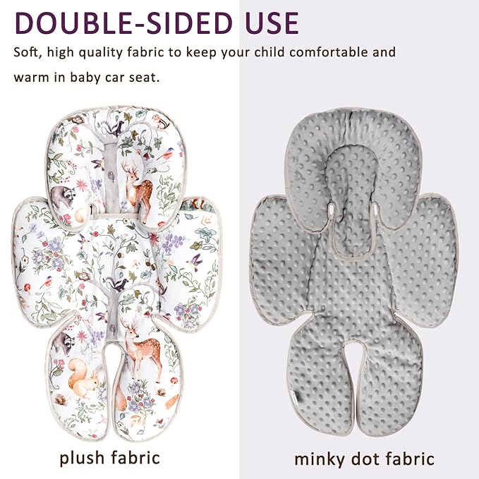 2 in 1 Infant Car Seat Insert, Car Seat Head Support Baby Girls Boys, Soft Newborn Carseat Insert Cushion, Perfect for Carseats, Strollers, Swings (Gray Animals)