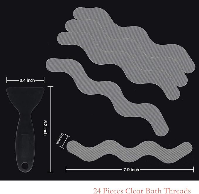 USA Patented Anti Slip Shower Stickers 24 PCS Safety Bathtub Strips Adhesive Decals with Premium Scraper for Bath Tub Shower Stairs Ladders Boats (Gray)