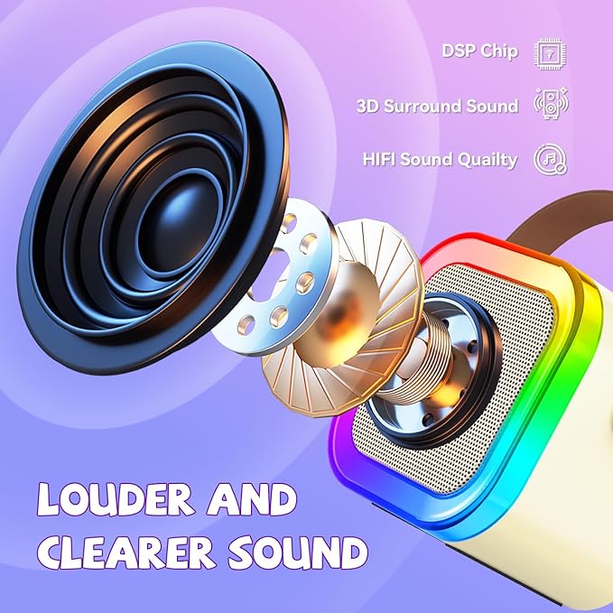 【2025 Newest】 Mini Karaoke Machine for Kids Girls & Boys - Portable Bluetooth Speaker with 2 Wireless Microphones - Kids Birthday Gifts for Ages 4-10 - Kids' Instrument Accessories - Beige
