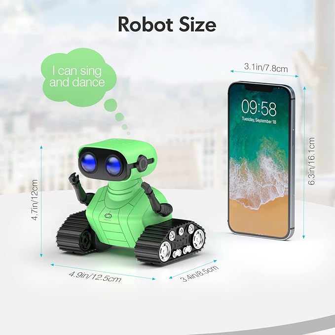ALLCELE Robot Toys, Rechargeable RC Robot for Boys and Girls, Remote Control Toy with Music and LED Eyes, Gift for Children Age 3 Years and Up - Green
