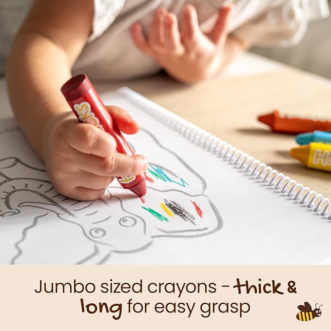 Honeysticks Super Jumbo Crayons (6 Pack) - 100% Pure Beeswax, Non Toxic Crayons for Toddlers 1-3, Extra Large Crayon Size, Easy to Hold and Use, Unbreakable Toddler Crayons, Eco-Friendly