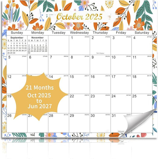 2025-2027 Magnetic Fridge Calendar 21 Monthly Magnetic Calendar for Refrigerator Planner Runs from October 2025 Until June 2027 Easy Organizing Markers Tearable (Flower)